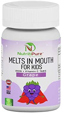 Kids Chewable Iron Supplement (Ferronyl®/Carbonyl Iron 9 mg with Vitamin C 30 mg) Tablet in Delicious Grape Flavor 90 Count (1 Bottle) (1)