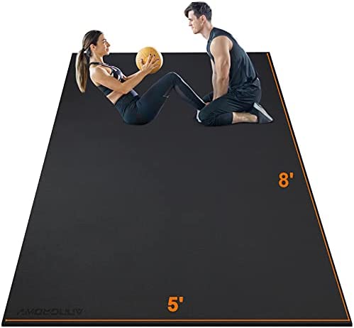 Large Exercise Mat 8'x5'x7mm Workout Mat for Home Gym Mats Exercise Gym Flooring Rubber Fitness Mat Large Yoga Mat Cardio Mat for Weightlifting, Jump Rope, MMA, Stretch, Plyo, HIIT, Shoe-Friendly