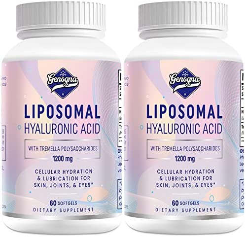 Liposomal Hyaluronic Acid Supplements 1000mg-High Bioavailable Dietary Hyaluronic Acid Capsules-with 200 mg Tremella Polysaccharides for Double Strength Skin Hydration,Joint Lubrication,2 Pack