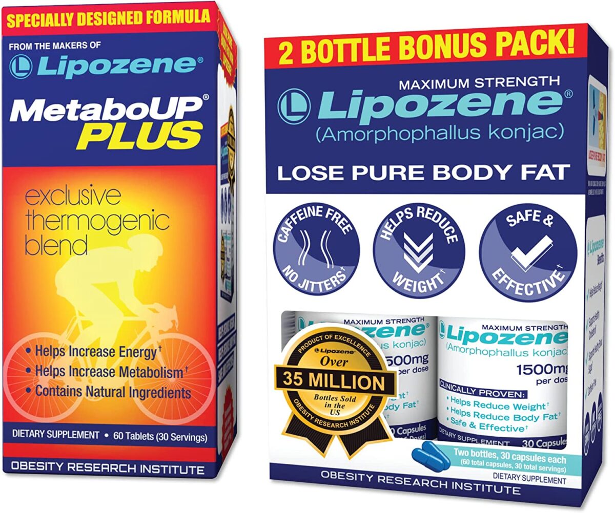 Lipozene Weight Loss Pills Double Pack and MetaboUp Plus Thermogenic Supplement - Appetite Suppressant