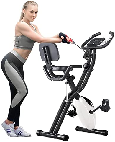 Merax 3 in 1 Adjustable Folding Exercise Bike Convertible Magnetic Upright Recumbent Bike with Arm Bands