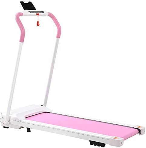 Mogou Treadmill Folding Treadmill for Home Portable Electric Motorized Treadmill Running Exercise Machine Compact Treadmill for Home Gym Fitness Workout Walking, No Installation Required, White&Pink