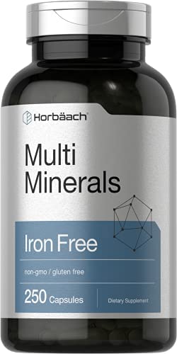 Multi Minerals Supplement | 250 Capsules | Iron Free | Non-GMO, Gluten Free | Complex for Women and Men | by Horbaach