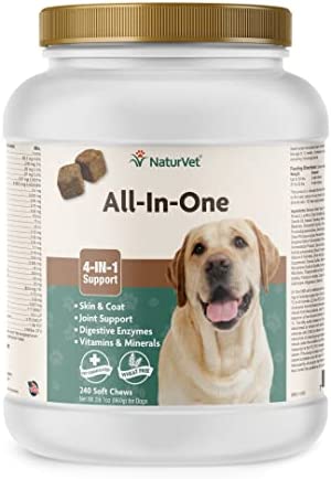 NaturVet All-in-One Dog Supplement - for Joint Support, Digestion, Skin, Coat Care – Dog Multivitamins with Minerals, Omega-3, 6, 9 – Wheat-Free Vitamins for Dogs