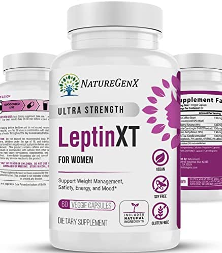 NatureGenX Leptin XT for Women, Extra Strength | Leptin Resistance for Weight Loss & Management, Appetite Suppressant, Metabolism Booster & Fat Burner | Supports Energy & Mood | 60 Capsules