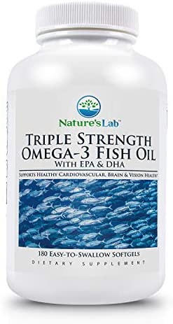 Nature's Lab Triple Strength Omega-3 Fish Oil with EPA & DHA - Supports Healthy Brain Function, Cognitive Health & Circulation - 180 Softgels (3 Month Supply)