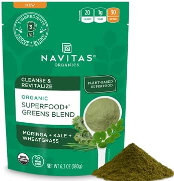 Navitas Organics Superfood+ Greens Blend for Detox Support (Moringa + Kale + Wheatgrass), 6.3oz Bag, 30 Servings — Organic, Non-GMO, Vegan, Gluten-Free, Keto & Paleo.