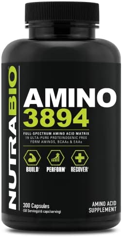 NutraBio Amino 3894, Amino Acid Capsules with BCAA and EAA's, Full Spectrum Amino Recovery Matrix - 300 Capsules