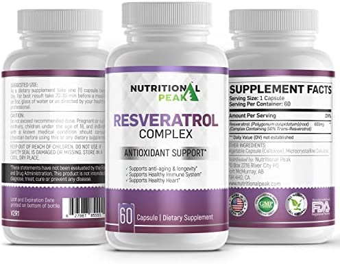 Nutritional Peak - Resveratrol Complex - 600mg 60pcs 30day Supply - Made in The USA - NO Filler or Binders - Premium Trans-Resveratrol Supplement - Supports Anti-Aging, Immune Heart & Joint Health