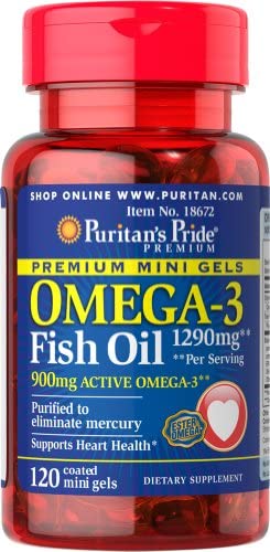 Omega-3 Fish Oil 645 mg Mini Gels (450 mg Active Omega-3), Heart and Joint Support, 120 Count by Puritan's Pride