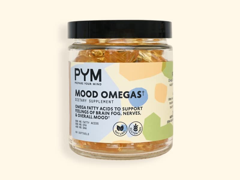 PYM Mood Omegas Capsules, Omega 3 Fish Oil Supplements for Mood Support, Cognitive Support, Emotional Well-Being & Better Focus, Includes Vitamin E, DHA & EPA, Citrus Flavor (60 Count)