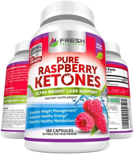 Pure 100% Raspberry Ketones Max 1000mg Per Serving - 3 Month Supply - Powerful Weight Loss Supplement - Provides Energy Boost for Weight Loss - 180 Capsules by Fresh Healthcare