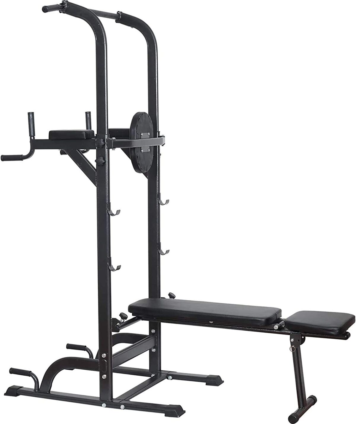 Reliancer Power Tower Dip Station High Capacity 800lbs w/Weight Sit Up Bench Adjustable Height Heavy Duty Steel Multi-Function Fitness Pull Up Chin Up Tower Equipment for Home Office Gym Dip Stands