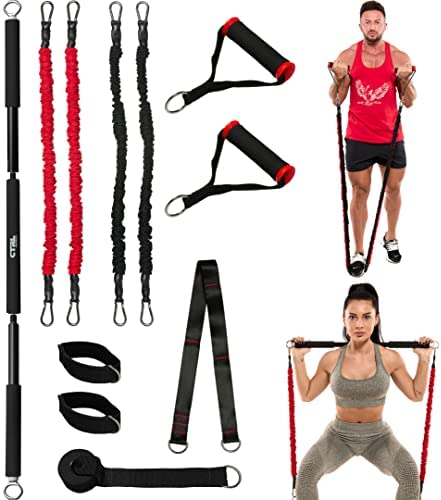 Resistance Band Bar for Fitness – Workout Bar for Exercise, Squat, Biceps, Triceps, Shoulders, Back – Adjustable 3 Parts Bar for Resistance Bands – Durable Portable Steel Pilates Resistance Bar