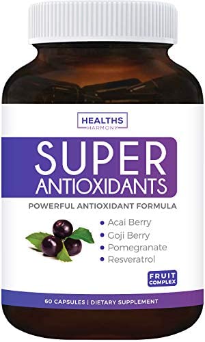 Super Antioxidant Supplement - Powerful Super Food Antioxidants Blend - Acai Berry, Goji Berry, Pomegranate & Trans Resveratrol - Natural Herbal, Fruit Formula - Skin Care - 60 Capsules