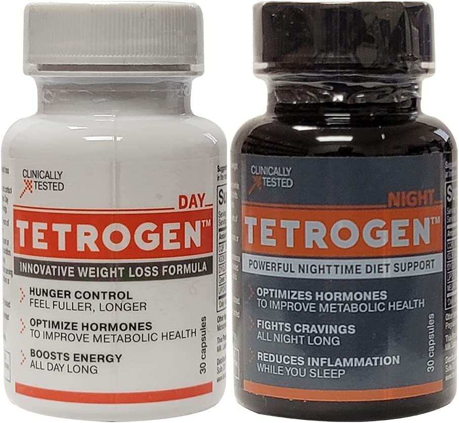 Tetrogen Day & Night Weight Dietary Supplement for Women & Men – Stimulant Free Caffeine Free Diet Hormone Balance Pills with Melatonin & Green Tea Extract – 60 Veggie Capsule / 30-Day Supply