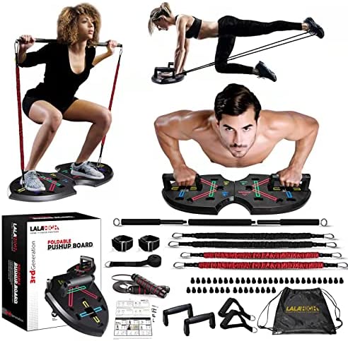 Ultimate Push Up board, Portable at Home Gym, Strength Training equipment for Men, Home Workout Equipment with 15 Gym Accessories, Foldable Pushup bar with Resistance band, Pilates Bar, Jump rope