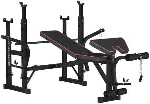 VIVITORY Adjustable Multi-Function Foldable Weight Bench, Olympic Workout Bench with Squat Rack, Fitness Barbell Rack, Commercial Weight Lifting Support w/Leg Developer Arm Training Equipment Home Gym Full-Body Strength Workout Exercise