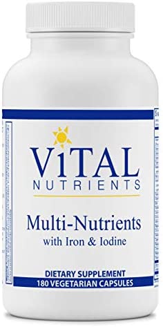 Vital Nutrients - Multi-Nutrients with Iron and Iodine - Comprehensive Multi-Vitamin/Mineral Formula Containing Iron and Iodine - 180 Vegetarian Capsules per Bottle