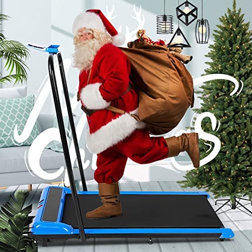 2021 LED Display 1HP undercounter Walking Treadmill Jogging Exercise Machine Remote Control Home LCD (Blue)