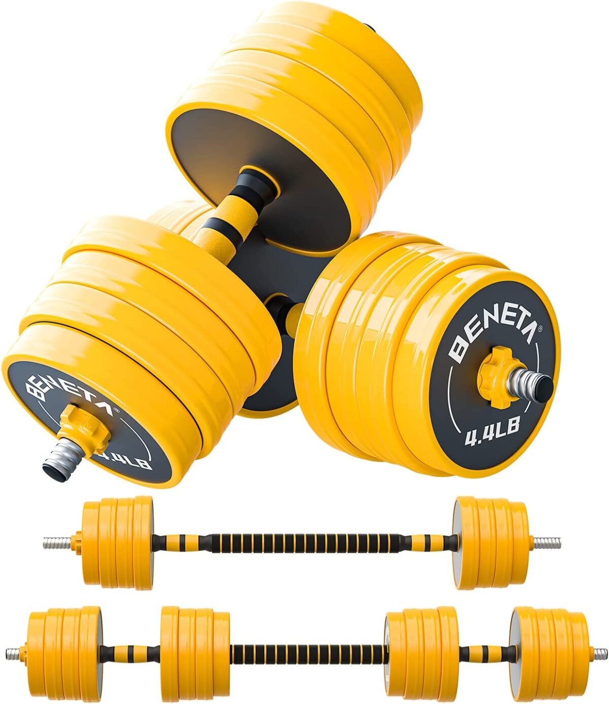 BENETA Adjustable Barbell, 88lbs Adjustable Dumbbell Set, 2 in 1 Weight Dumbbell Set, Multifunction Free Weights Dumbbell Barbell Set, with Non-Slip Rubber Protective Cover, for Men, Home, Gym