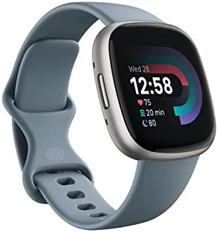 Fitbit Versa 4 Fitness Smartwatch with Daily Readiness, GPS, 24/7 Heart Rate, 40+ Exercise Modes, Sleep Tracking and more, Waterfall Blue/Platinum, One Size (S & L Bands Included)