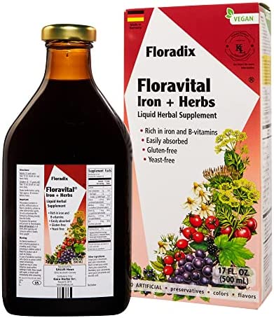 Floradix, Iron & Herbs Vegetarian Liquid Supplement, Energy Support for Women and Men, Easily Absorbed, Non-GMO, Vegetarian, Kosher, Lactose-Free, 17 Oz