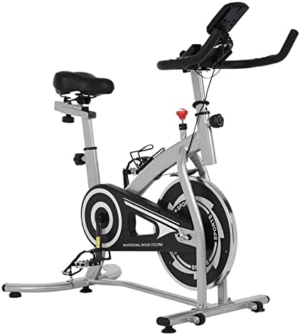 Indoor Exercise Bike Stationary, Heavy Flywheel Cycling Bike with LCD Monitor & Comfortable Seat Cushion, Smooth Silent Belt Drive Spin Bike for Home Cardio Workout Fitness Training