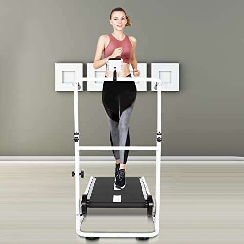 LED Display Foldable Manual Treadmill Working Machine Aerobic Fitness Exercise Tilt Home Equipped with High-Precision Running Belt Office Treadmill Under Desk Folding (AS Shown, One Size)