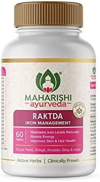 Maxxglow Ayurveda Raktda Iron Management | Ayurvedic Iron Supplement with Vitamin C and Calcium |Maintains Haemoglobin Levels| Boosts Energy | Improves Skin and Hair Health| 60 Tablets