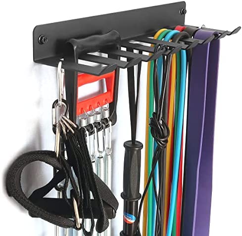 Multi-Purpose Gym Equipment Storage Rack Resistance Bands Storage Hanger Barbell Rack Heavy Duty Gym Rack for Exercise Bands, Lifting Belts and Jump Ropes (17" / 8 prongs)