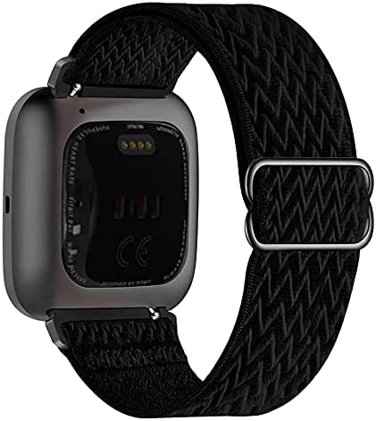 NEYENS Stretchy Nylon Bands for Fitbit Versa/Versa 2/Versa Lite/Versa SE for Women Men,Adjustable Breathable Fabric Sport Elastic Wristband (Color : Preto)