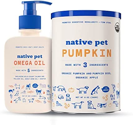 Native Pet Omega Oil for Dogs & Pumpkin for Dogs | Dog Fish Oil Supplements | All-Natural, Organic Pumpkin Fiber for Dogs | 8 Oz. Omega Oil & Pumpkin Powder