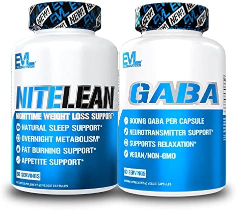 Night Time Fat Burner Stack - Evlution Nutrition Nite Lean Thermogenic Fat Burner for Men Plus High Strength GABA Sleep Supplement - Overnight Metabolism Booster for Weight Loss Support - 2 Pack