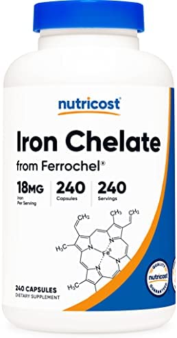 Nutricost Iron Supplement from Ferrochel Ferrous Bisglycinate Chelate, 18mg, 240 Capsules, Non-GMO & Gluten Free