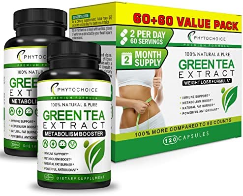 Phytochoice Green Tea Extract with EGCG-Natural Fat Burner and Appetite Suppressant to Support Weight Loss-Best Diet Pills That Work Fast for Women and Men-Burn Belly Fat and Lose Weight Fast-2 Pack