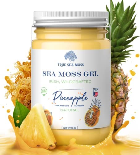 TrueSeaMoss Wildcrafted Irish Sea Moss Gel – Nutritious Organic Raw Seamoss Rich in Minerals, Proteins & Vitamins – Antioxidant Health Supplement, Vegan-Friendly Made in USA (Pineapple, Pack of 1)