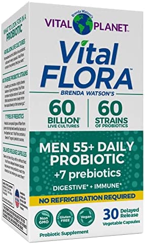 Vital Planet - Vital Flora Men 55+ Daily Shelf Stable Probiotic 60 Billion, Digestive Support Probiotics for Men with Prebiotic Fiber, 30 Capsule