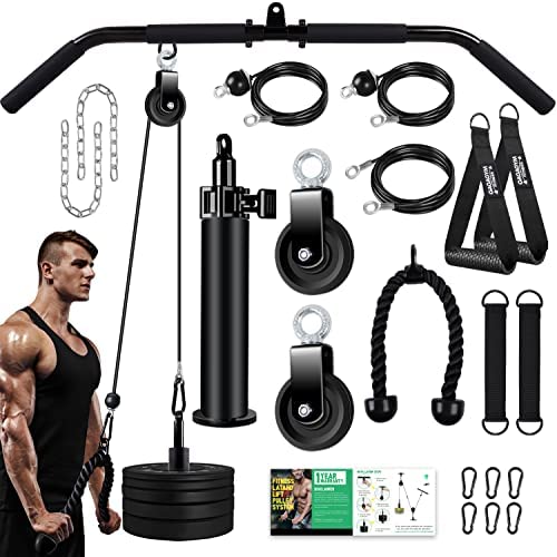 Weight Cable Pulley System Gym, Upgraded Cable Pulley Attachments for Gym LAT Pull Down, Biceps Curl, Tricep, Arm Workouts - Weight Pulley System Home Gym Add On Equipment