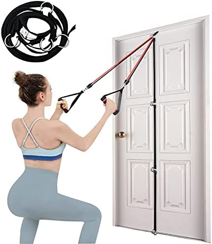 Brebebe Portable Multi Point Door Anchor Strap for Resistance Bands Exercises, Door Anchor Belt with Metal Rings Loops, Universal Home Fitness Gym Workout Accessories Sport Rope, Nail-Free, Punch-Free