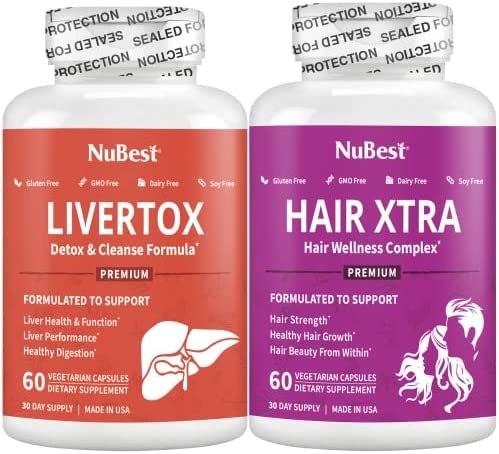 Bundle LiverTox - Premium Liver Health Formula - Liver Cleanse, Detox & Repair and Hair Xtra - Advanced Hair Growth Vitamins by NuBest