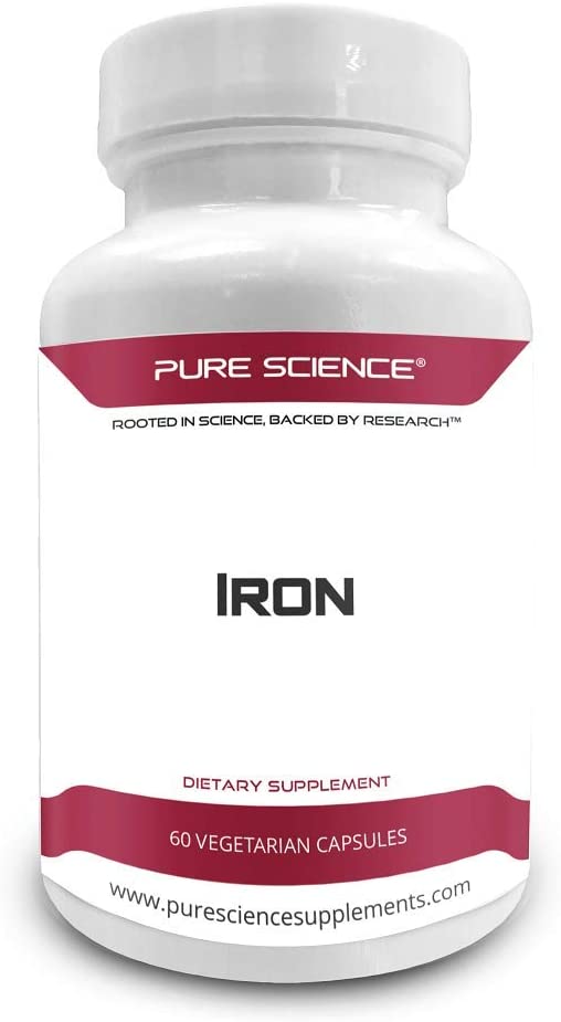 Pure Science Iron (as Ferrous Sulfate) 65mg with 5mg BioPerine® (Natural Bioavailability Enhancer for better absorption) - Essential Iron Supplement for Women and Men, Combats Iron Deficiency Anemia